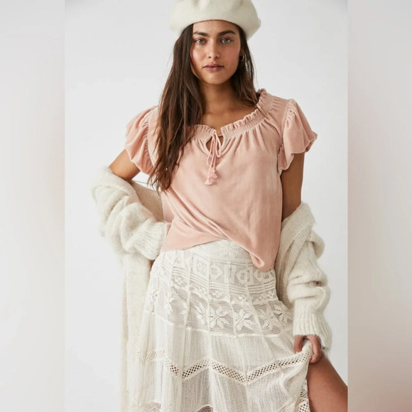Free People Tops - NWOT Free People Terese Top Pink Velvet Tassel Women’s Size Medium